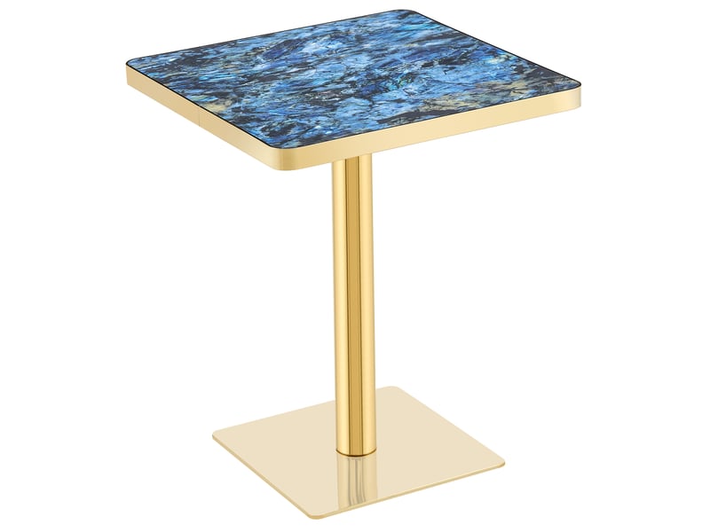 Table à manger carrée 60 x 60 x 74 cm avec plateau effet marbre bleu, piètement métal doré - Conforama A