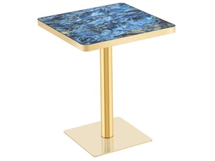 Table à manger carrée 60 x 60 x 74 cm avec plateau effet marbre bleu, piètement métal doré