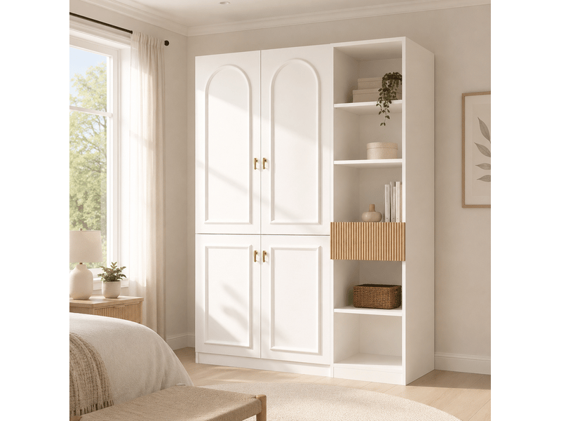  Armoire 135x50x200 cm avec 2 tringles et 8 espaces de rangement blanc et bois  - Conforama E