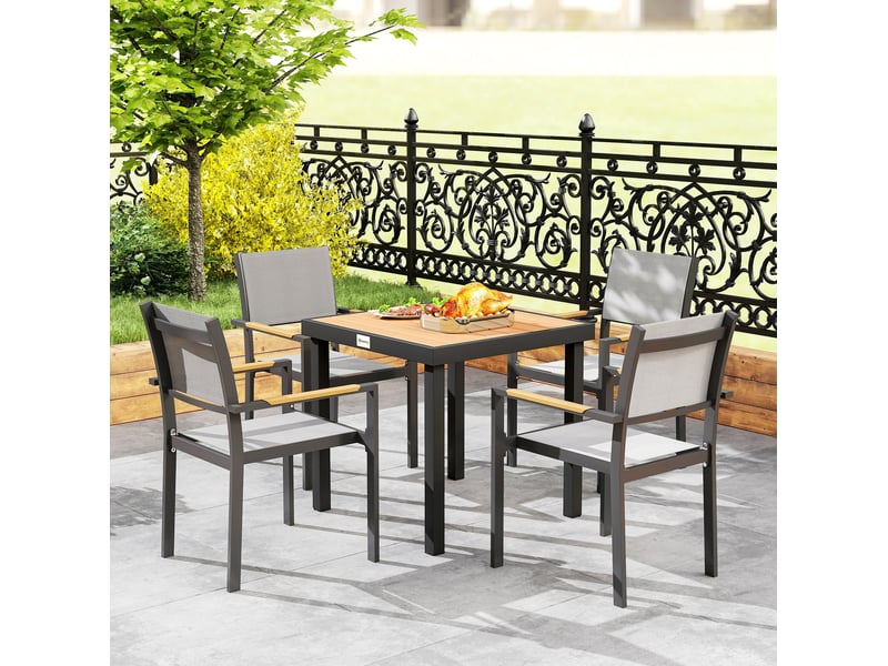 Table de jardin 78x78x74 cm aspect bois cadre en aluminium noir - Conforama B