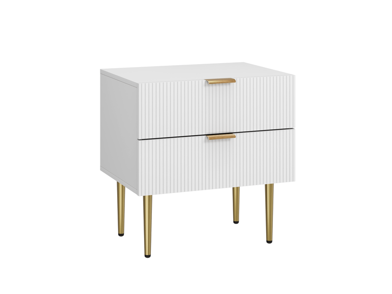  Table de chevet 53x41,5x52,5 cm, 2 tiroirs, chevet chambre moderne, meuble nuit, pieds métal, rangement, mdf, blanc  - Conforama A
