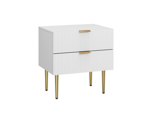 Table de chevet 53x41,5x52,5 cm, 2 tiroirs, chevet chambre moderne, meuble nuit, pieds métal, rangement, mdf, blanc