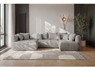 Canapé d'angle droit fixe NAPOLI 5 places Tissu Beige