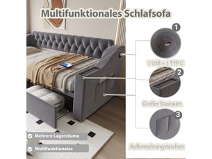 Lit banquette 90x190 cm ZOVIRA coloris gris