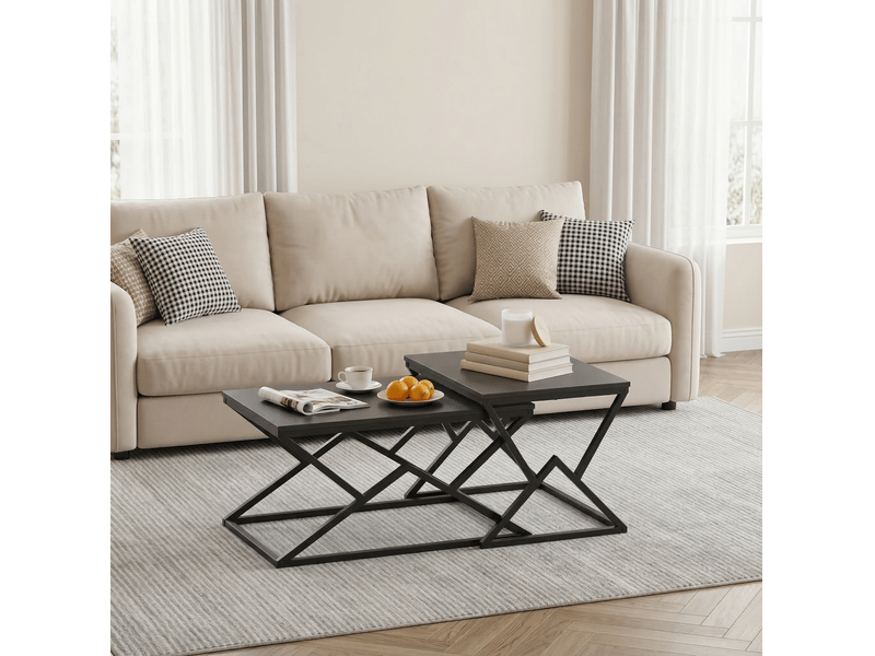  Tables basses gigognes 80x50x40 cm noires en métal et panneau de particules  - Conforama E
