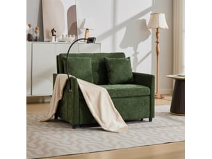 Canapé-lit pliant 1 place modenvie en tissu vert avec port usb et porte-tablette, 109 x 72 x 83,5 cm