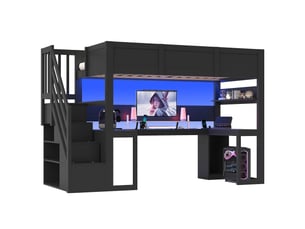 Lit mezzanine 90x200 cm <strong>KORFEE</strong>  <strong></strong> coloris noir