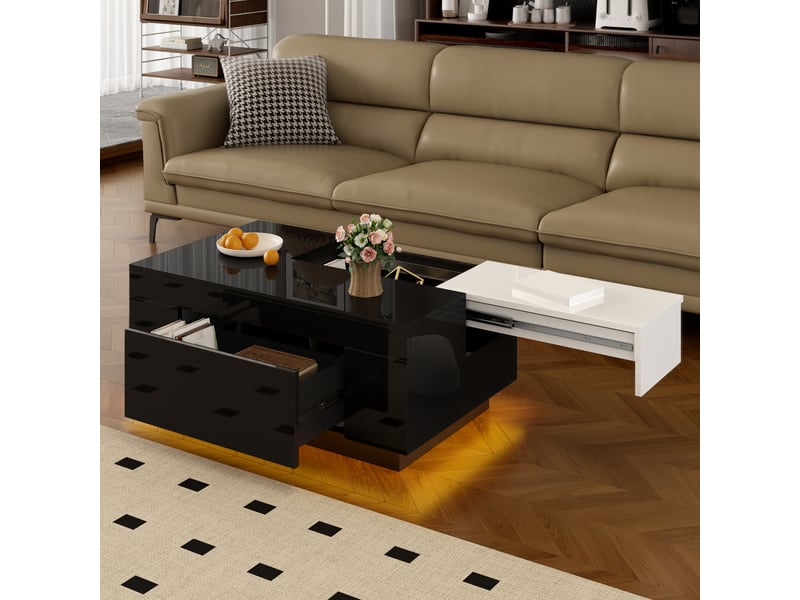 Table basse extensible avec tiroir led bluetooth pour salon 80×50×35,5 cm en mdf noir et blanc - Conforama B