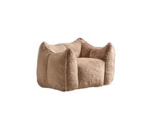 Fauteuil avec pouf repose-pieds, assise en mousse et structure sans cadre pour salon, en fourrure synthétique kaki