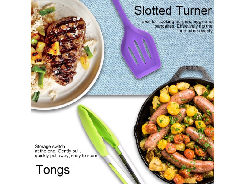  Ensemble d'ustensiles de cuisine en silicone bleu (10 pièces): spatulecuillère, résistant à la chaleur  - Conforama C