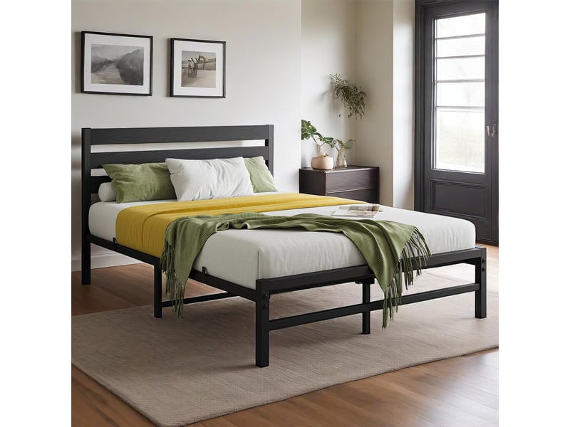 Lit 90x200 cm en métal, solide et durable, grand espace de rangement sous le lit,noir - Conforama E