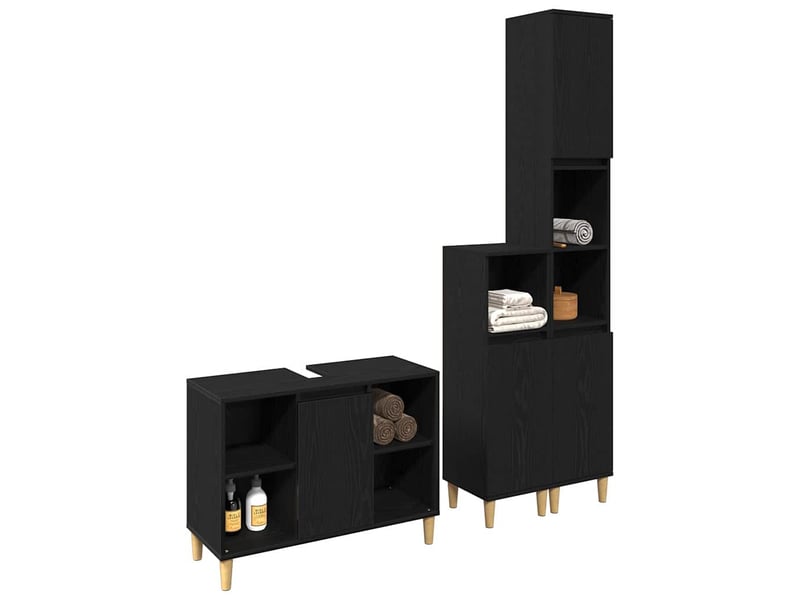  Ensemble de mobilier de salle de bain 3 pc noir 80 x 33 x 60 cm cf64421  - Conforama C