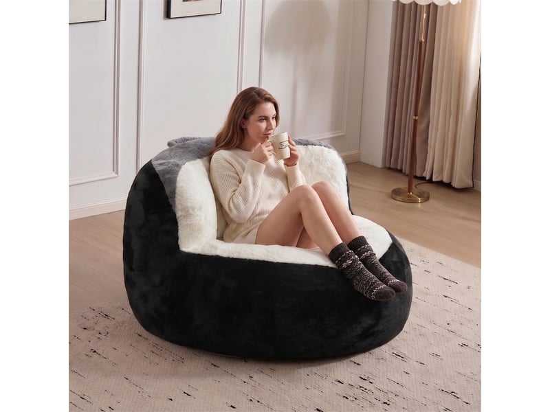 Pouf géant faux fourrure adulte enfant - 106x110x77cm - fauteuil poire moelleux salon chambre canapé lounger - tricolore - Conforama D