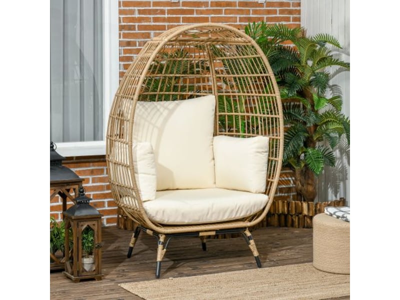 Fauteuil de jardin en rotin khaki, coussin, structure métal, 105x97x150 cm, balcon et terrasse - Conforama B