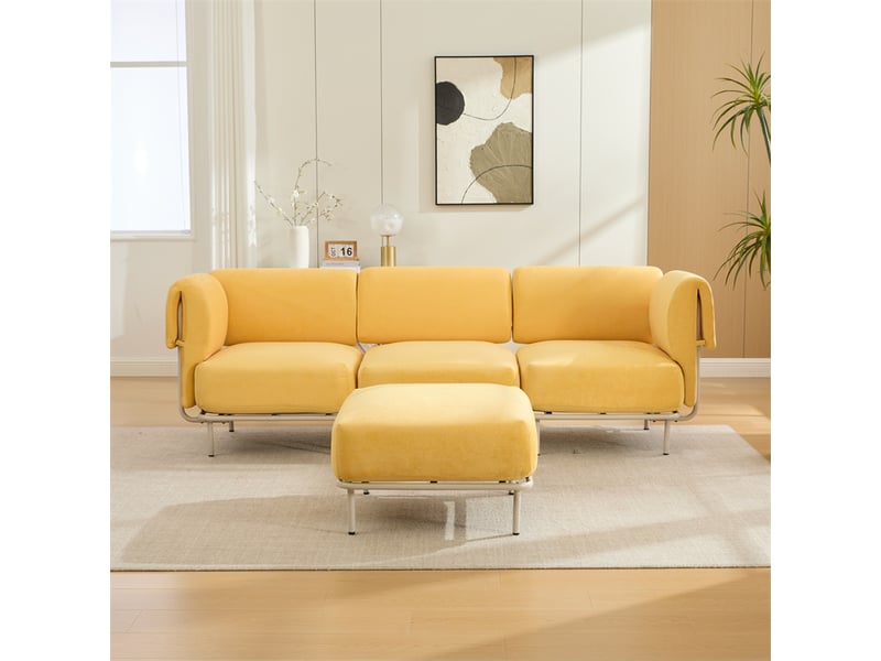  Canapé d'angle modulable avec pouf en chenille mangue, ensemble salon moderne et confortable  - Conforama B