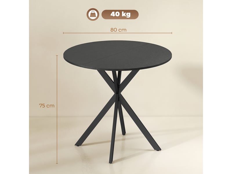  Table de cuisine ronde, 80 cm, plateau compact, panneaux de particules, métal, noire  - Conforama E