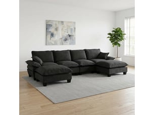 Canapé d'angle, canapé modulable, 6 places, en tissu chenille, noir, mobilier pour espace de vie, pour salon et séjour