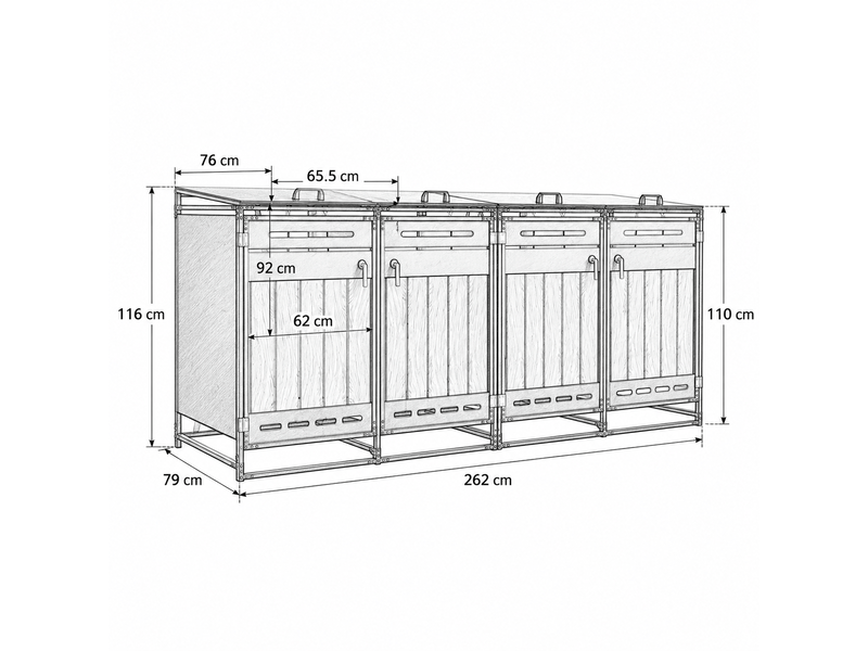  Lot de 4 coffres de jardin en fer avec couvercle hydraulique bardage aspect bois vertical ventilation à fentes longues et serrure  - Conforama C
