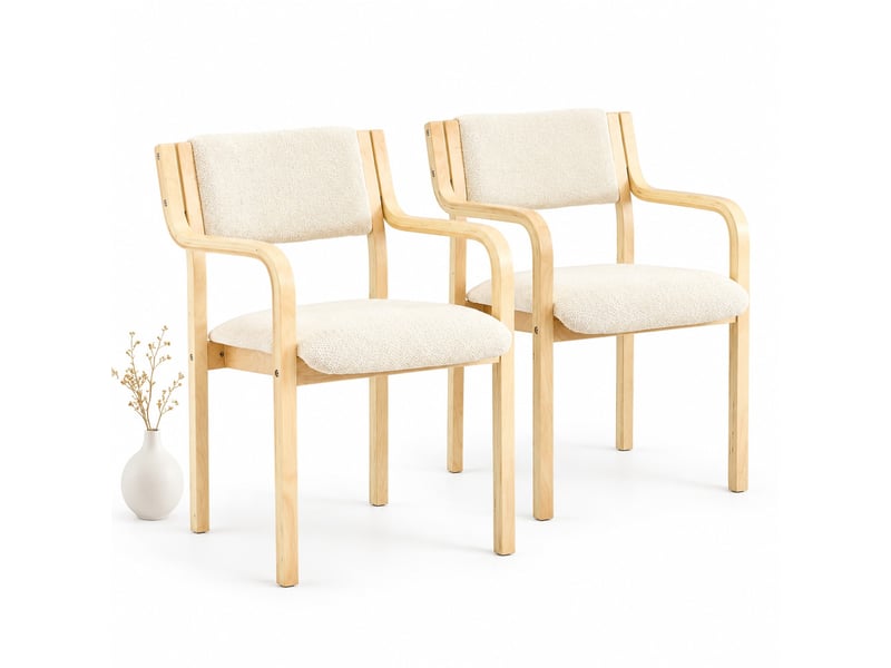 Lot de 2 chaises de salle à manger,avec accoudoirs,tissu teddy,blanc  - Conforama A