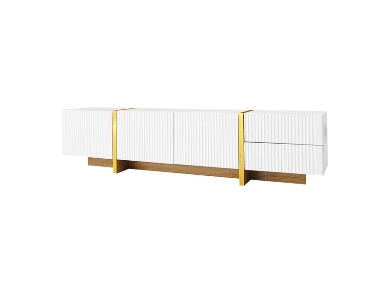  Meuble tv et sideboard avec rangement - lpospi - façades rainurées sans poignées, mdf et panneaux de particules blanc  - Conforama E
