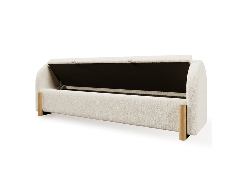  Banc coffre de lit avec rangement hydraulique bouclé blanc 166 x 47 x 61 cm  - Conforama B