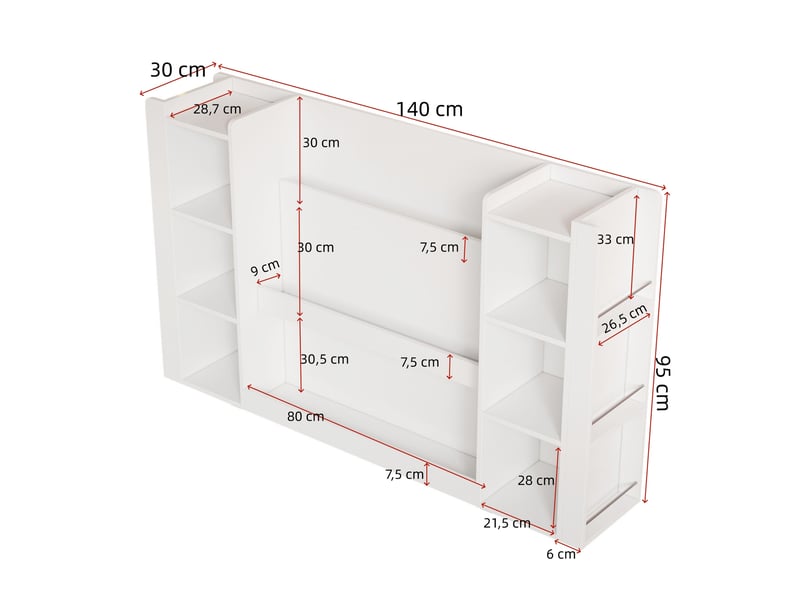  Bibliothèque enfant 140 x 30 x 95 cm blanche en mdf, rangement ouvert pour livres et jouets dans la chambre  - Conforama C