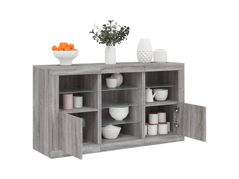  Buffet salon, buffet de rangement avec lumières led sonoma gris 123x37x67 cm shl62781  - Conforama B