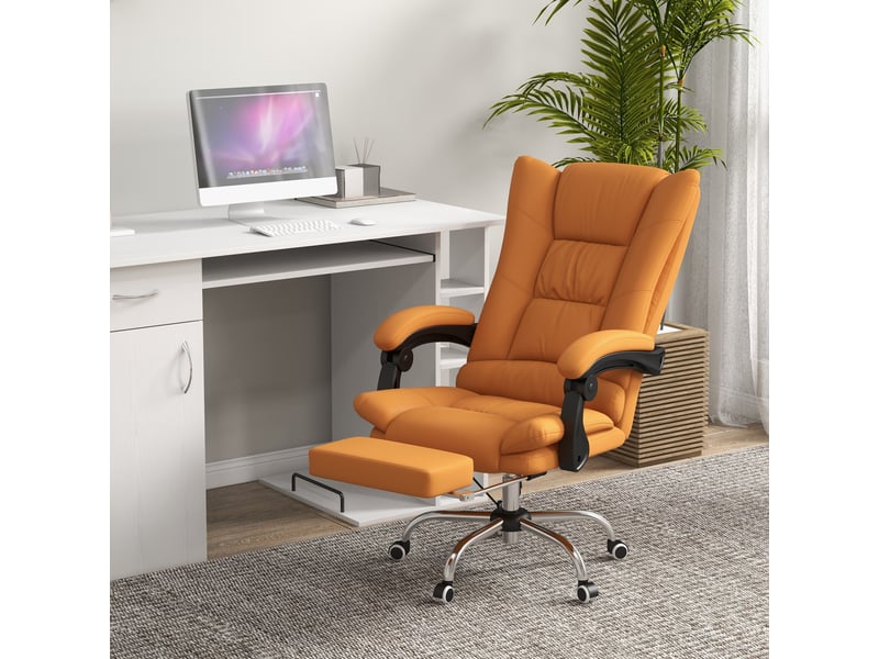  Fauteuil de bureau massant et chauffant, inclinable avec repose-pieds, en similicuir marron clair  - Conforama D