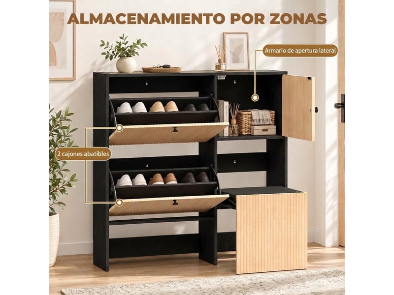  Meuble à chaussures étroit effet chêne, 2 tiroirs rabattables, tabouret dissimulé, 8 à 10 paires  - Conforama W