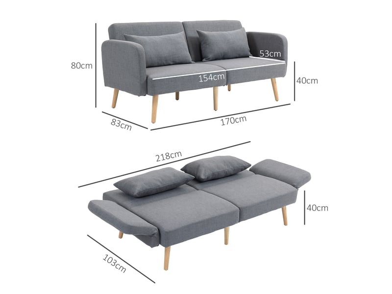 Canapé droit convertible 3 places en polyester gris, dossier 3 positions et accoudoirs réglables, pour petits espaces  - Conforama C