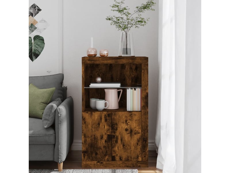 Armoire latérale avec lumières led chêne fumé bois d'ingénierie shl2382 - Conforama D
