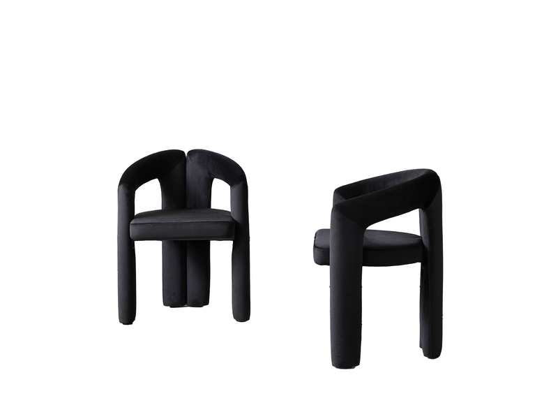  Lot de 2 chaises de salle à manger avec accoudoirs en velours noir  - Conforama A