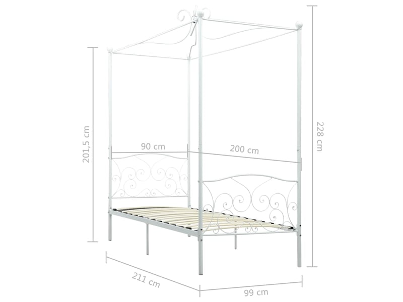  Lit adulte, lit simple, cadre de lit à baldaquin sans matelas blanc métal 90x200cm cf34  - Conforama E