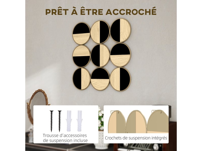  Décoration murale en métal, sculpture murale en métal, design unique à plusieurs disques, naturel et noir, 60 x 60 cm  - Conforama E