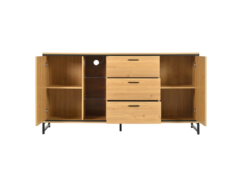  Buffet en panneau de particules naturel, éclairage led, 160 x 40 x 85 cm  - Conforama R