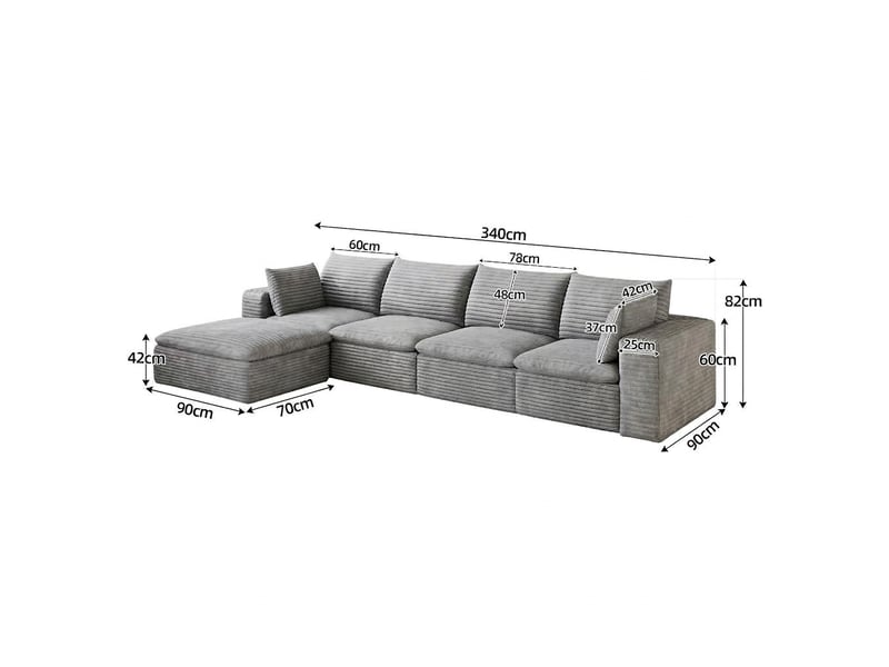  Canapé nuage en velours côtelé 5 places gris foncé modulaire 340 cm  - Conforama E