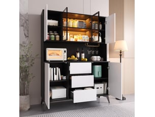 Vaisselier avec vitrine 120 x 40 x 160 cm – noir et blanc – led réglable via application, 3 tiroirs