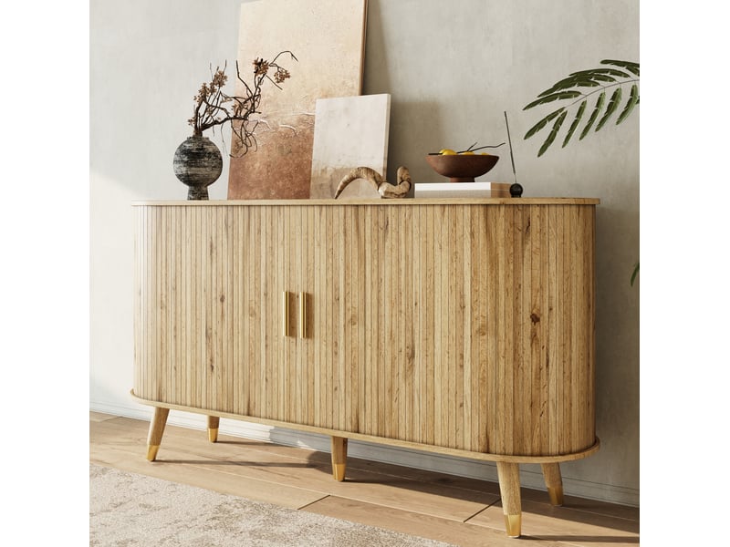  Buffet 140 x 40 x 79,5 cm en mdf avec 2 portes coulissantes et 2 tiroirs, coloris bois naturel chicfurn  - Conforama C