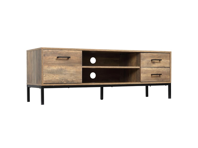  Meuble tv 1 placard 2 tiroirs et étagère métal marron noir 132 x 39 x 45,5 cm  - Conforama B