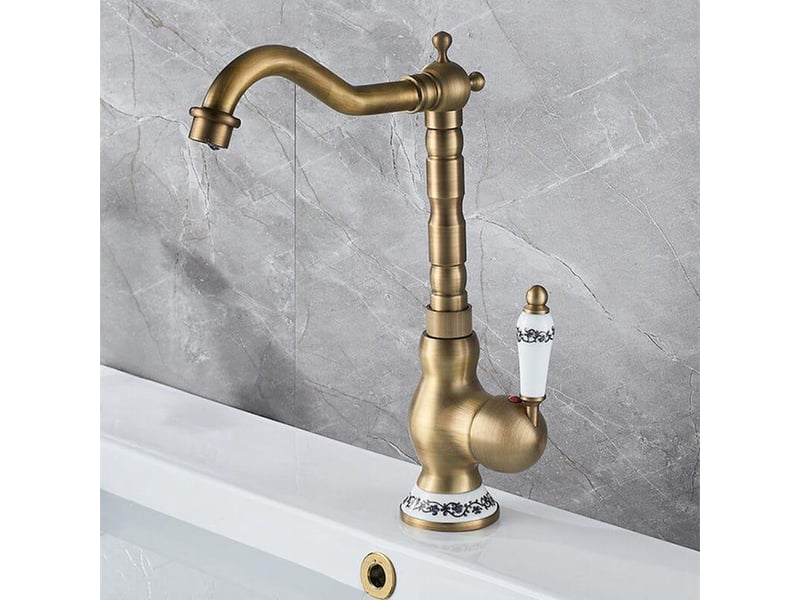  Robinet lavabo vintage robinet mitigeur evier cuisine avec poignée en céramique pivotant à 360° avec bec haut bronze  - Conforama E