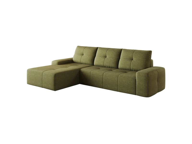  Canapé d’angle 3 places en tissu vert olive, 262x172x82 cm  - Conforama E