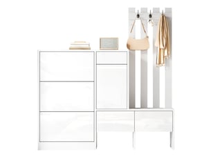 Vestiaire d'entrée 7-en-1 avec meuble à chaussures 160x35x160 cm blanc mdf