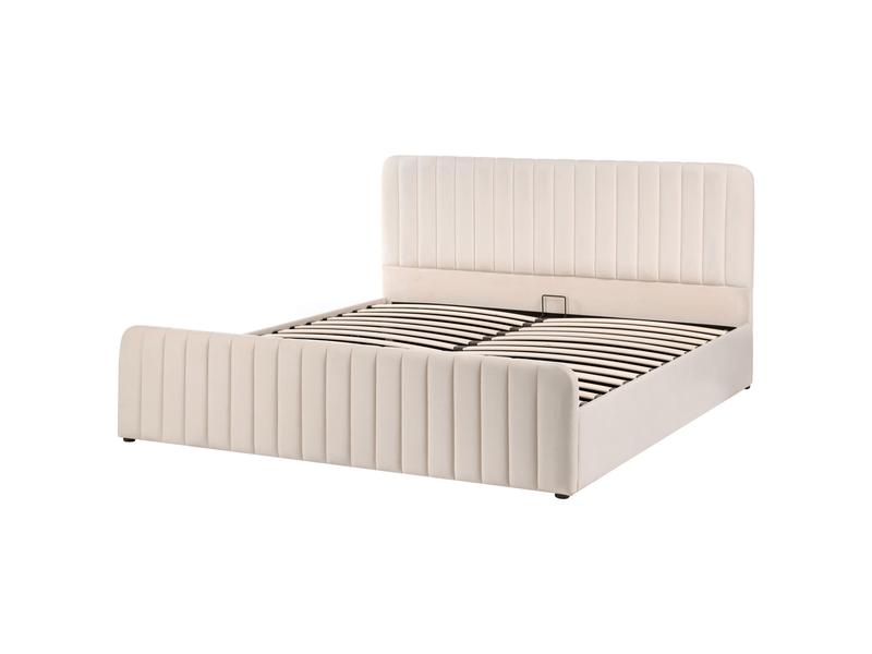 Lit ottoman velours lunan 180 x 200 cm beige  - Conforama D