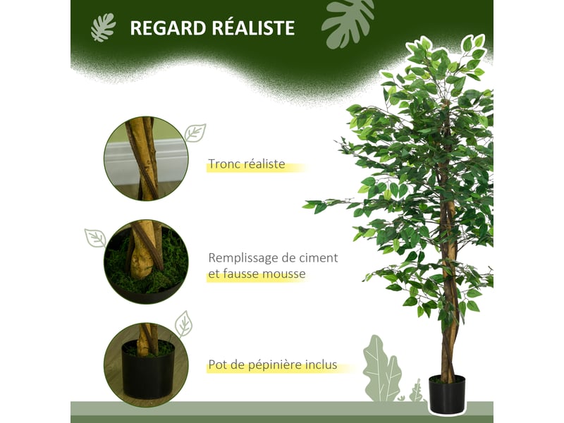  Plante artificielle ficus hauteur 1,50 m tronc branches liane lichen feuilles grand réalisme pot inclus vert  - Conforama D