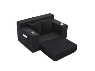 Canapé-lit 2 places 151x133x64 cm avec coussins et porte-gobelet noir