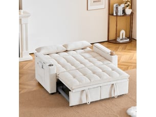 Canapé droit convertible <strong>MODFU</strong> <strong></strong> 2 places Tissu beige avec coffre de rangement