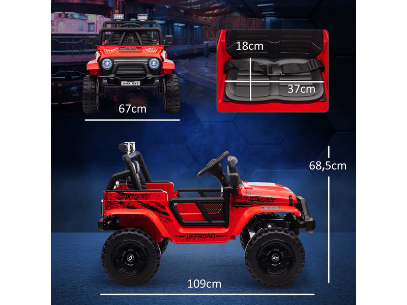  Voiture électrique pour enfants avec suspension souple, télécommande, phares led, klaxon, moteurs 12 v, en plastique et métal, rouge  - Conforama E