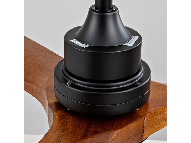  Ventilateur de plafond 132x132x34,3 cm avec lumière, métal et bois, noir et noyer foncé  - Conforama D