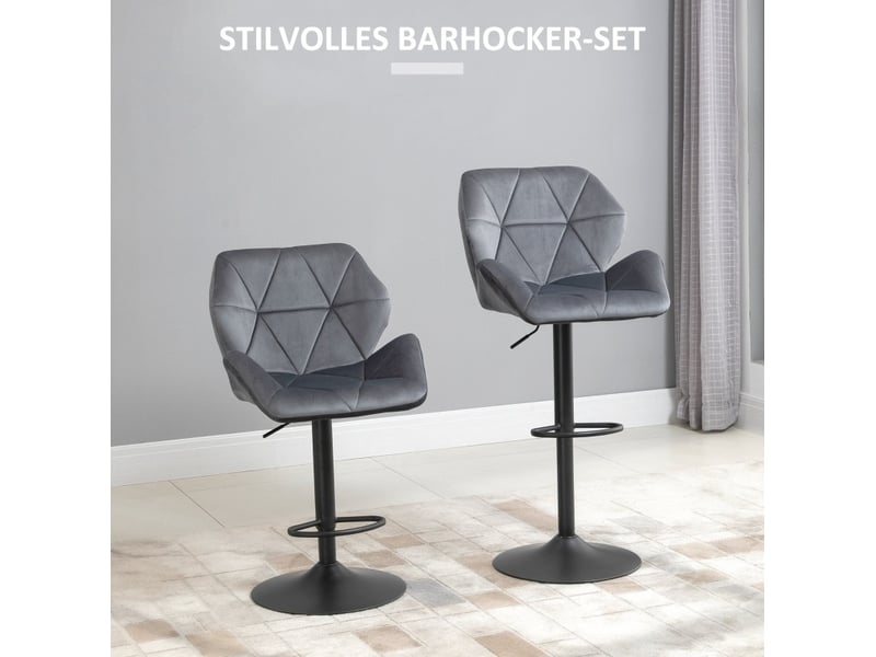  Lot de 2 tabourets de bar 58x57x117 cm réglables en hauteur pivotants 360° avec dossier métal gris  - Conforama D