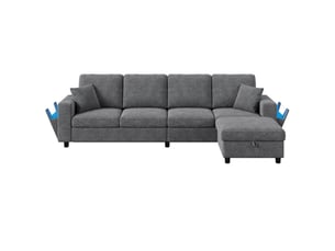 Canapé d'angle réversible fixe BGSRYAO  4 places Tissu gris avec coffre de rangement